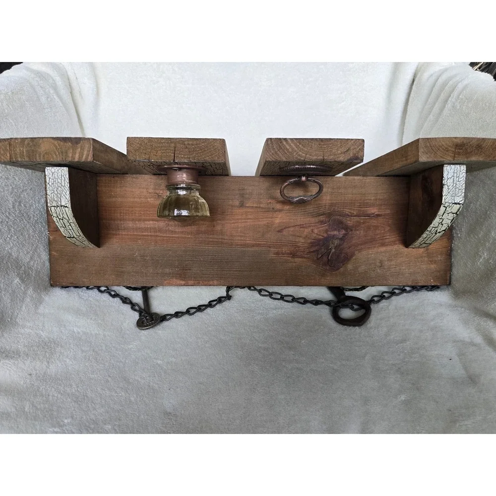 Steampunk Rustic Wood Wall Shelf Vintage Keys Doorknob Crackle Finish Farmhouse